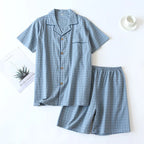 Men's Fine-Check Cotton Short Pyjamas. Cotton fabric.