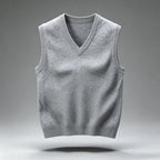Men's Rib-Trim V-Neck Knit Vest. Sleeveless pullover design.