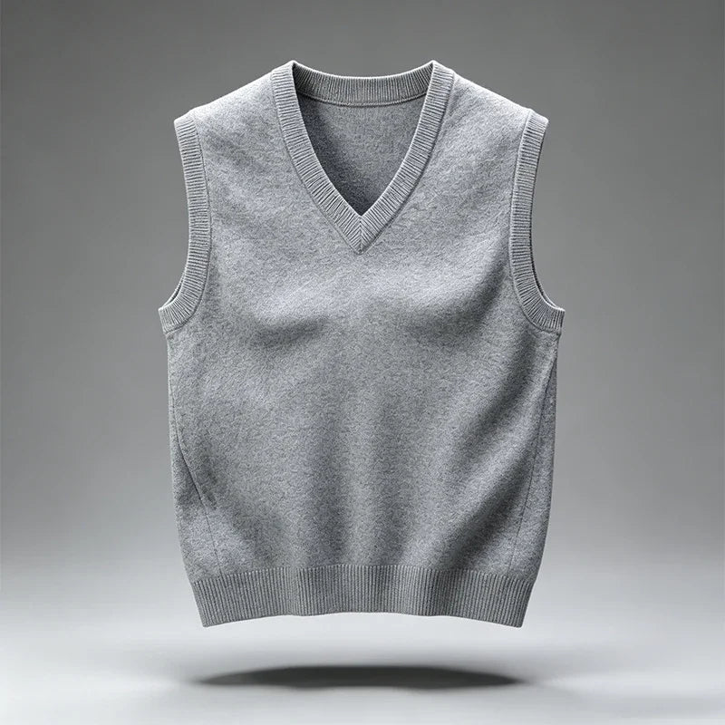 Men's Rib-Trim V-Neck Knit Vest. Sleeveless pullover design.