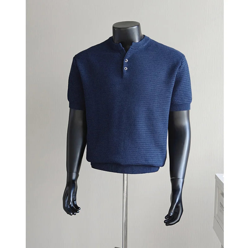 Men's Textured Short-Sleeve Knit Henley. Textured knit.