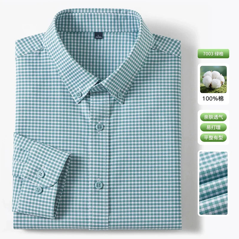 Men's Fine-Stripe Cotton Button-Down Shirt. 100% cotton.