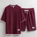Men's Waffle T-Shirt & Lounge Shorts Set. Matching tee and shorts.