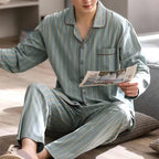Men's Piped Long-Sleeve Lounge Pyjamas. Polyester fabric.