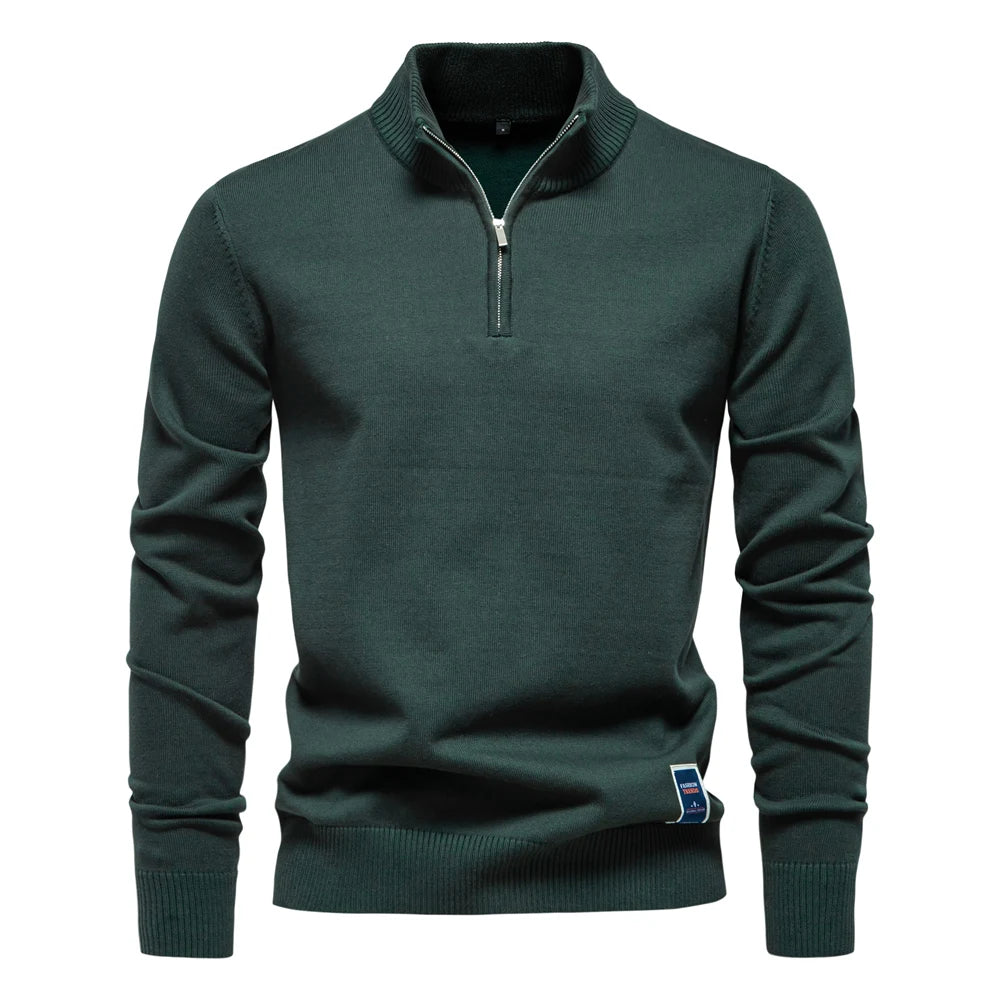 Men's Cotton-Blend Quarter-Zip Jumper. 95% cotton, 5% elastane.