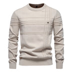 Men's Textured Stripe Crew-Neck Jumper. 95% cotton, 5% elastane.
