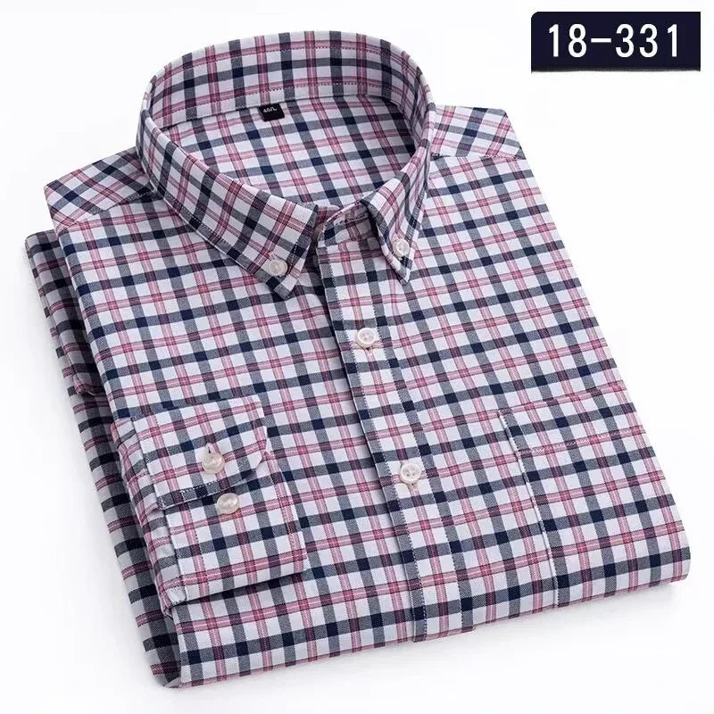Men's Cotton Stripe & Check Collar Shirt. 100% cotton.