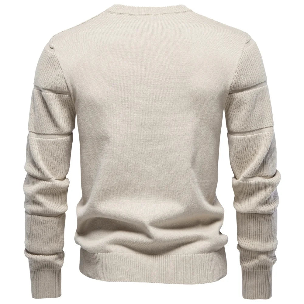 Men's Ribbed Panel Crew-Neck Jumper. Textured ribbed knit panels.