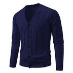 Men's Textured V-Neck Button Cardigan. V-neck and button-through front.
