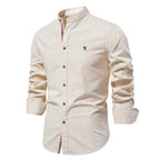 Men's Cotton Grandad-Collar Contrast Shirt. Grandad collar.