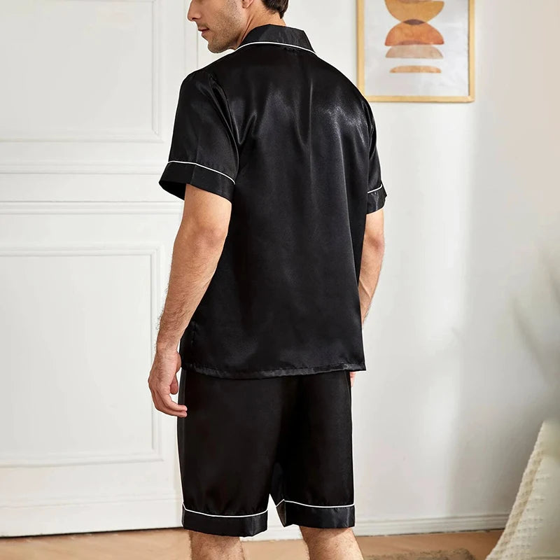 Men's Satin-Finish Short Pyjama Set. Polyester-elastane satin finish.