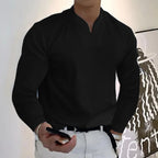 Men's Notch-Neck Long-Sleeve Top. Notched V neckline.