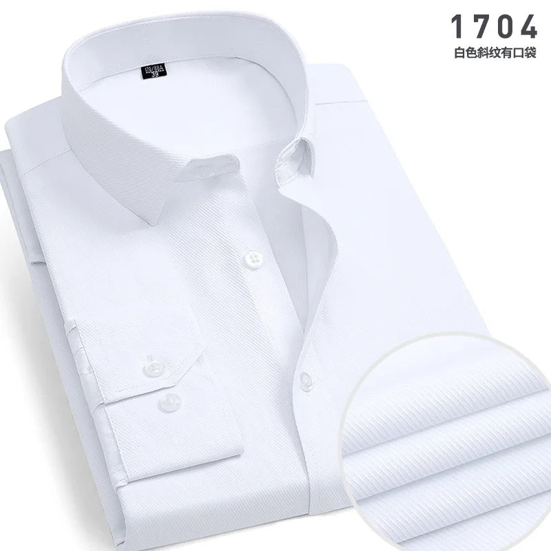 Men's Classic Stripe & Plain Pocket Shirt. Cotton-polyester blend.