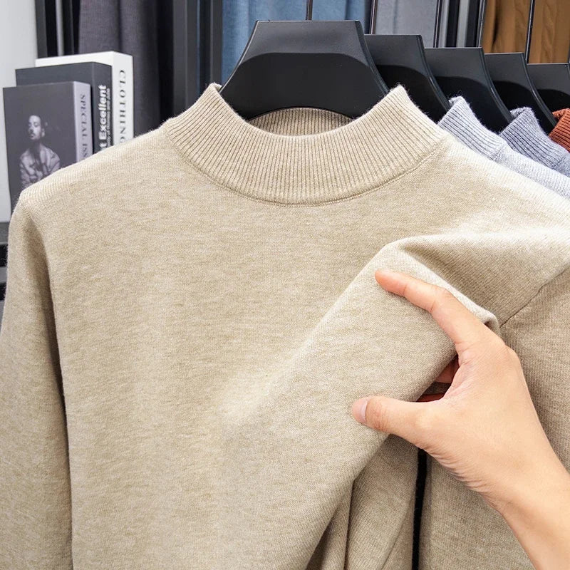 Men's Plain Mock-Neck Jumper. Mock-neck collar.