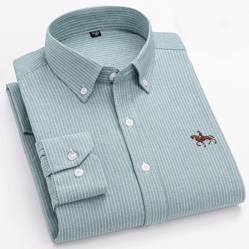 Men's Cotton Oxford Shirt in Plain, Stripe & Check. Oxford cotton fabric.