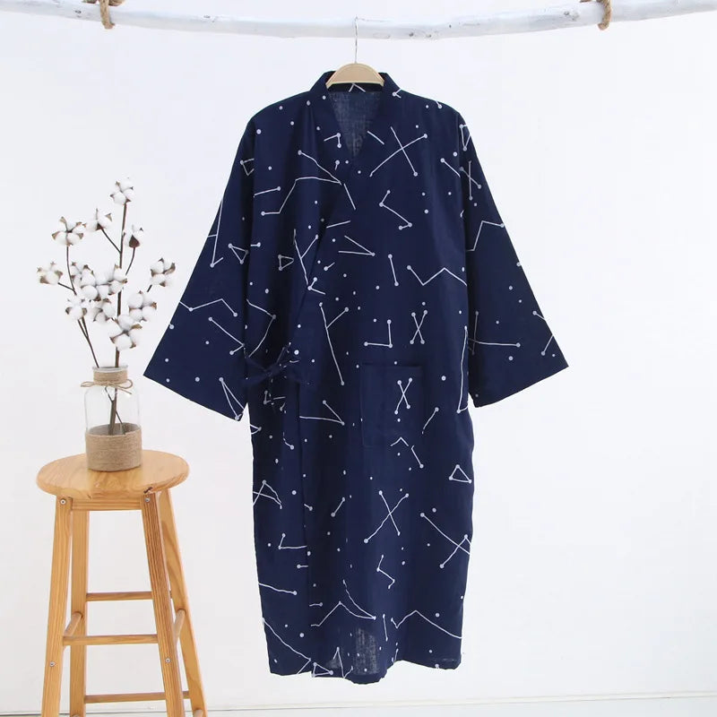 Men's Patterned Cotton Gauze Robe. Cotton gauze.