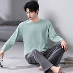 Men's Relaxed Cotton Crew-Neck Lounge Set. Cotton fabric.