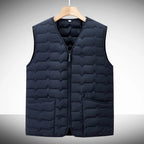 Men's Wave-Quilted Collarless Gilet. Wave quilt pattern.