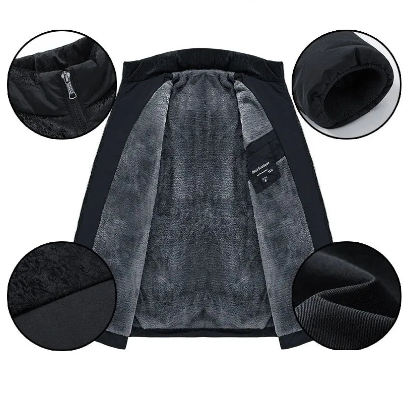 Men's Plush-Lined Quilted Puffer Jacket. Horizontal quilting with textured shoulder and chest panels.