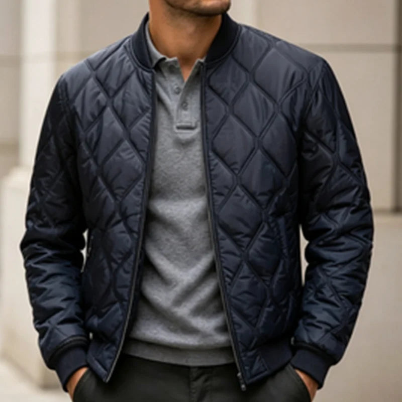 Men's Diamond-Quilted Short Zip Jacket. Diamond quilting.