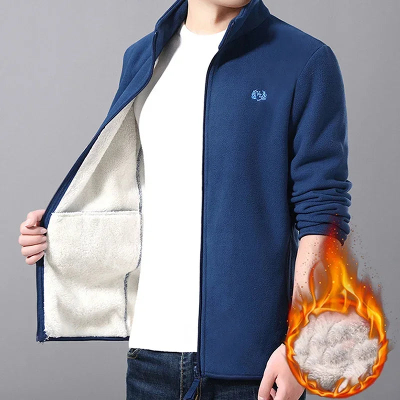 Men's Stand-Collar Zip Jacket With Chest Emblem. Stand collar.