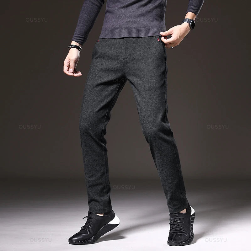 Men's Textured Smart Stretch Trousers. Polyester blend with viscose, nylon, cotton and elastane.