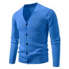 Men's Cable-Knit V-Neck Cardigan. Cable-knit texture.