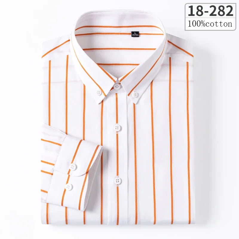 Men's Cotton Check & Stripe Button-Down Shirt. Button-down collar and button front.
