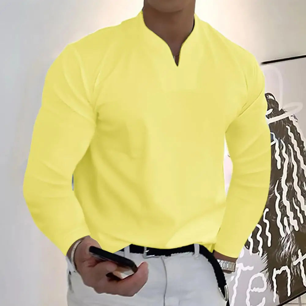 Men's Notch-Neck Long-Sleeve Top. Notched V neckline.