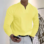 Men's Notch-Neck Long-Sleeve Top. Notched V neckline.