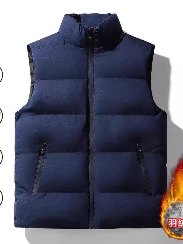 Men's Broad-Quilted Padded Winter Gilet. Broad horizontal quilting.