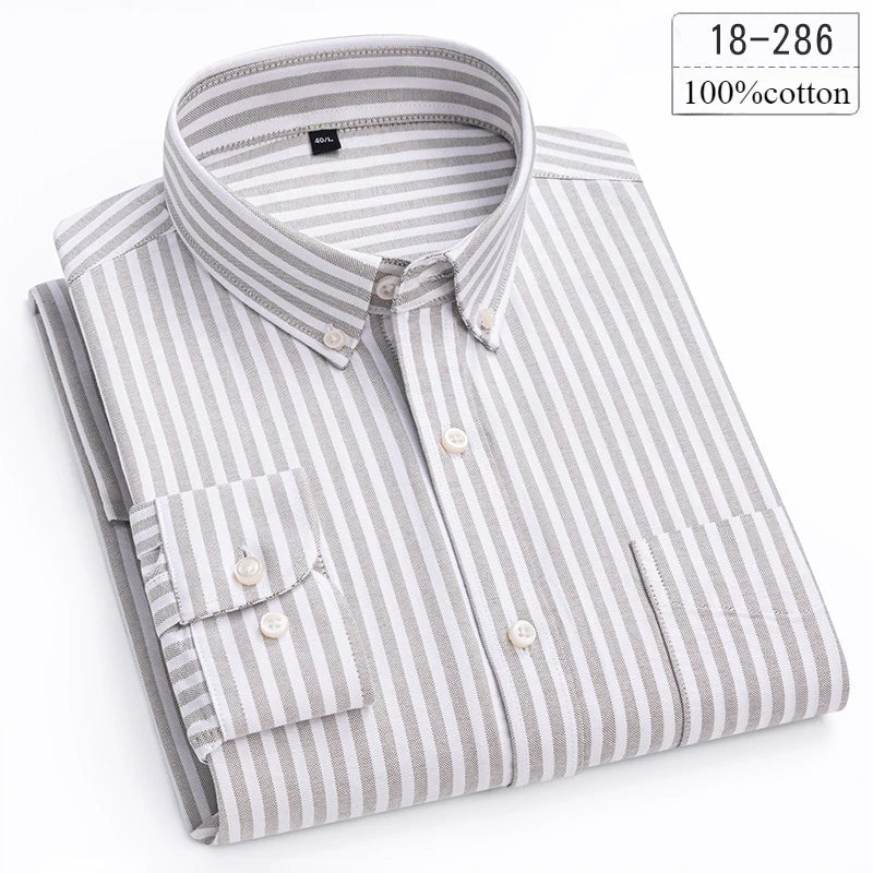 Men's Cotton Stripe & Check Collar Shirt. 100% cotton.