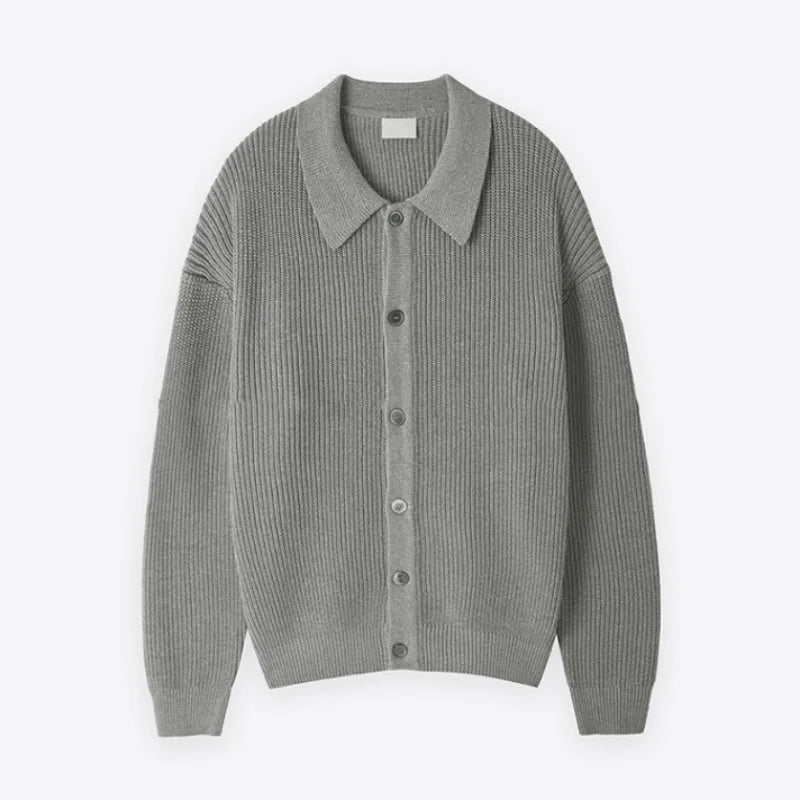 Men's Ribbed Shirt-Collar Cardigan. Pointed collar and button-through front.