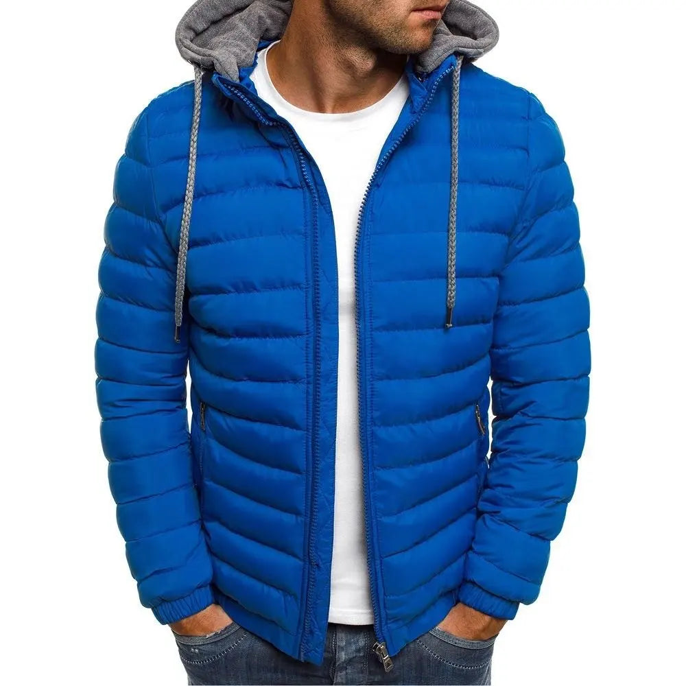 Men's Drawcord Hooded Quilted Puffer Jacket. Horizontal quilting.