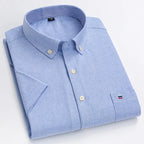 Men's Short-Sleeve Cotton Oxford Shirt. Oxford cotton fabric.