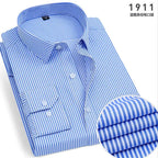 Men's Classic Stripe & Plain Pocket Shirt. Cotton-polyester blend.