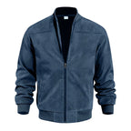 Men's Suede-Look Rib-Trim Bomber Jacket. Suede-look finish.
