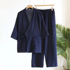 Men's Textured Cotton Kimono & Trouser Set. Textured cotton fabric.