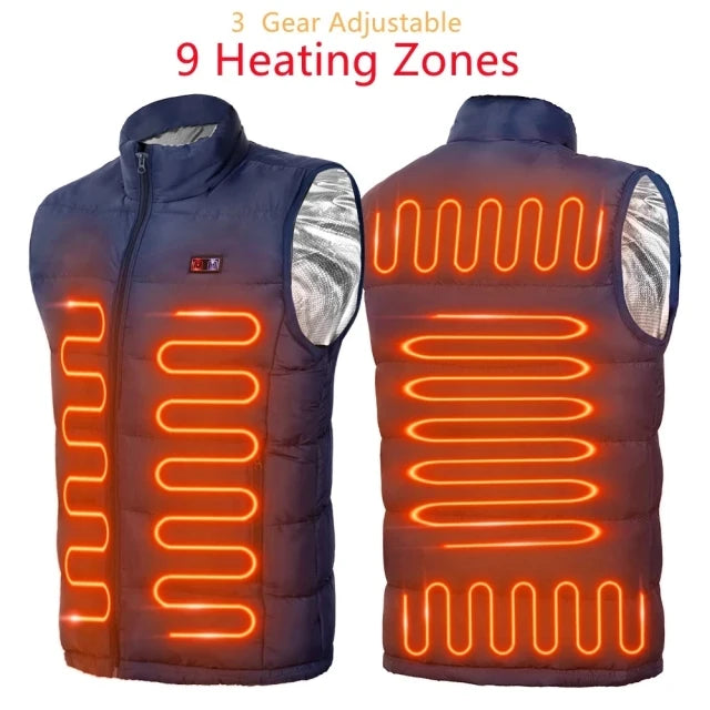 Men's USB Heated Nine-Zone Gilet. Nine heating zones, as described by the supplier.