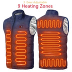 Men's USB Heated Nine-Zone Gilet. Nine heating zones, as described by the supplier.