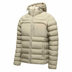 Men's Horizontal-Quilted Hooded Puffer Jacket. Hooded shape.