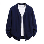 Men's Relaxed V-Neck Pocket Cardigan. V-neckline.