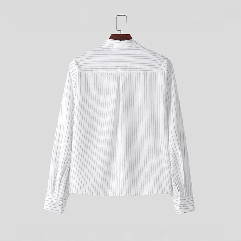 Men's Relaxed Long-Sleeve Pinstripe Shirt. Fine vertical pinstripes.