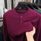 Men's Brushed Long-Sleeve Henley Top. Brushed finish.