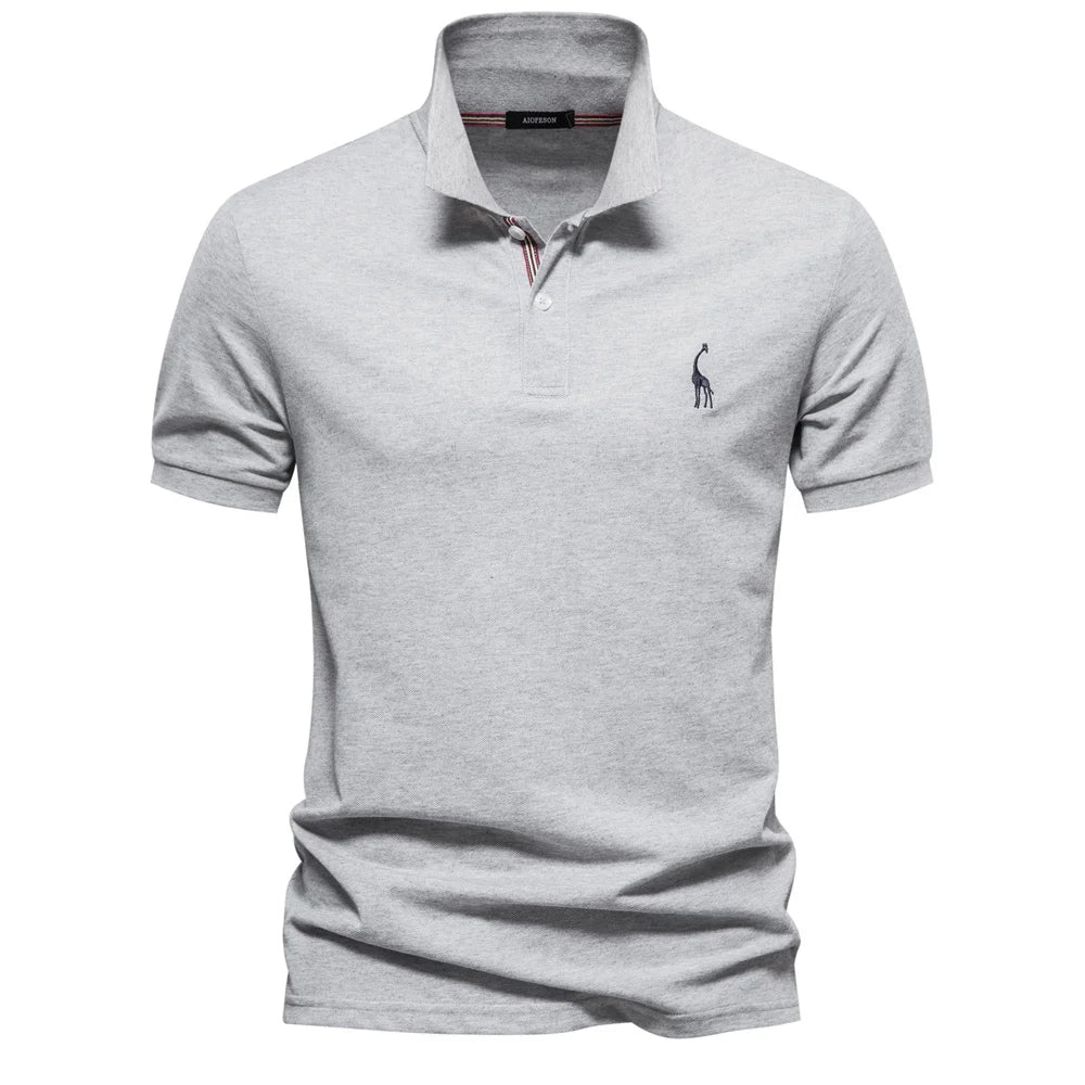 Men's Pique Polo With Giraffe Embroidery. Piqué texture.