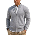 Men's Stand-Collar Zip-Through Cardigan. Full-length zip fastening.