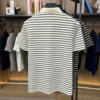 Men's Fine-Stripe Short-Sleeve Polo. Fine horizontal stripes.