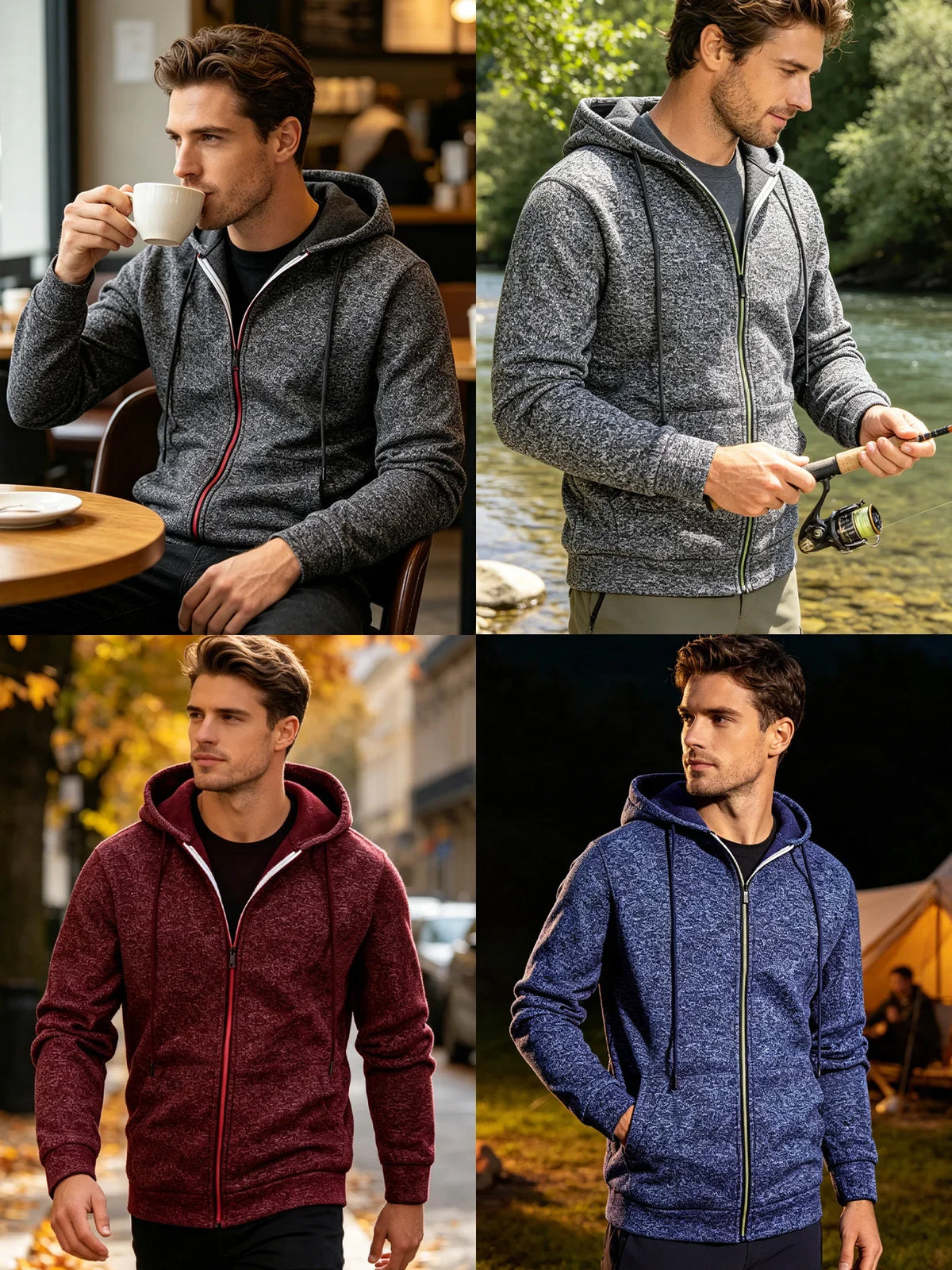 Men's Marl Fleece-Lined Zip Hoodie. Heather marl knit exterior.