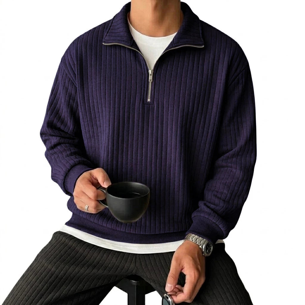 Men's Vertical-Rib Quarter-Zip Jumper. Quarter-zip neckline.