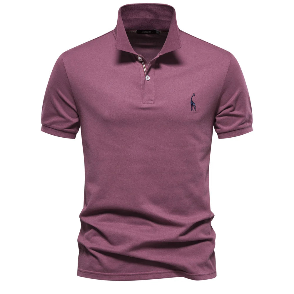 Men's Pique Polo With Giraffe Embroidery. Piqué texture.