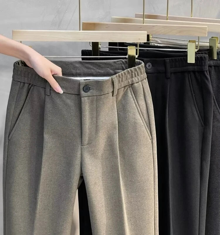 Men's Textured Straight-Leg Pleated Trousers. Textured finish on the pleated colour options.